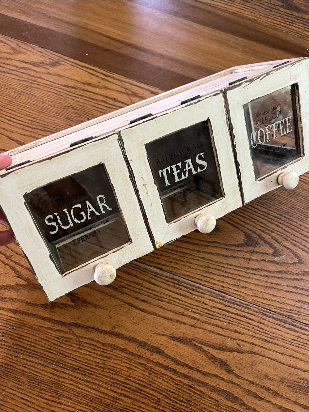 Vintage-Style Cream Wooden Sugar, Teas & Coffee Wall Organizer